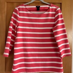 Ann Taylor Coral and Ivory striped top - Size Petite Large